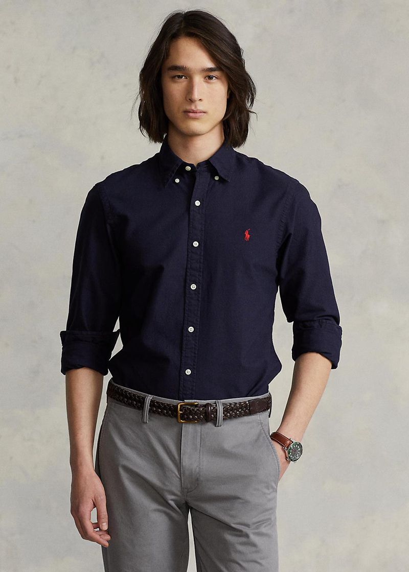 Camisas Polo Ralph Lauren Hombre Slim Fit Garment-Dyed Oxford Chile Azul Marino SJRMX-1325